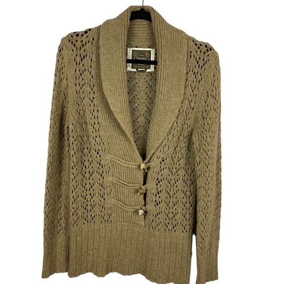 Old Navy Knit Collared Angora Lambs Wool Blend Sweater Cardigan Medium Tan - Picture 1 of 12